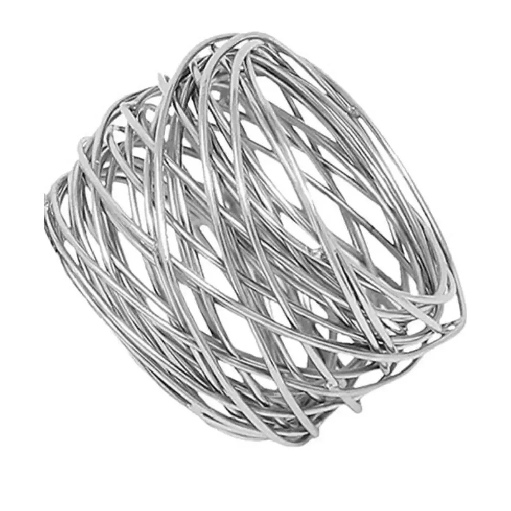 Ukal Set‎ of 6 Handmade Silver Tone Round Mesh Napkin Rings Holder Dinning Party